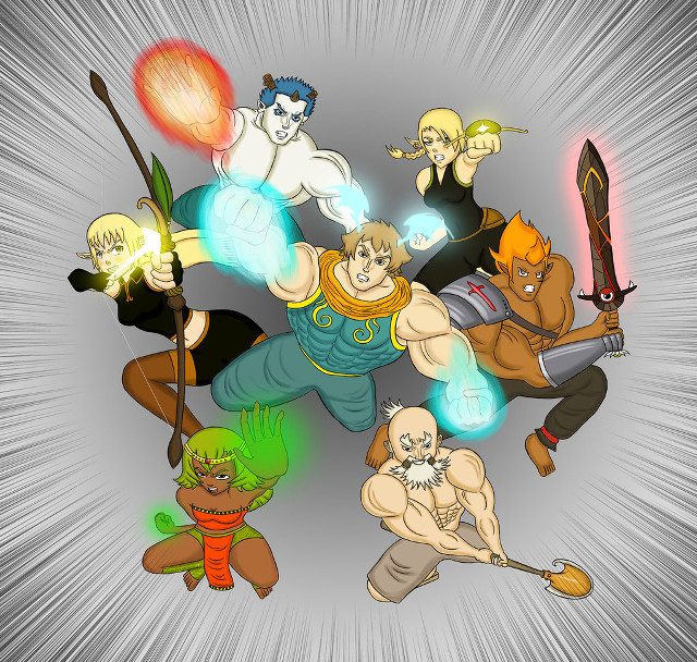 Cartoon characters group poses abilities free wallpaper for tablet - medium preview image