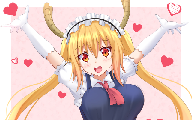 Anime girl horns bow hearts free wallpaper for desktop - medium preview image