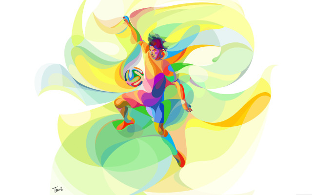 Woman running ball colorful swirl free wallpaper for desktop - medium preview image