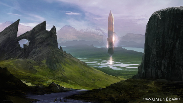 Futuristic landscape giant tower river free wallpaper for desktop - medium preview image
