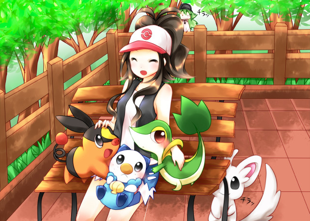 Woman bench pokemon characters dog free wallpaper for desktop - medium preview image