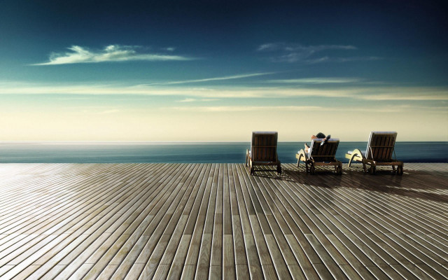 Two people sitting chairs deck free wallpaper for desktop - medium preview image