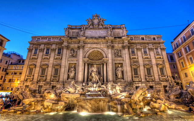 Large building fountain night people #2 free wallpaper for desktop - medium preview image