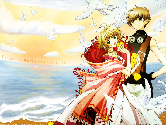 Anime couple beach sunset birds free wallpaper for desktop - medium preview image