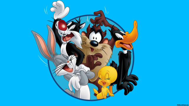 Cartoon characters circle blue background free wallpaper for desktop - medium preview image