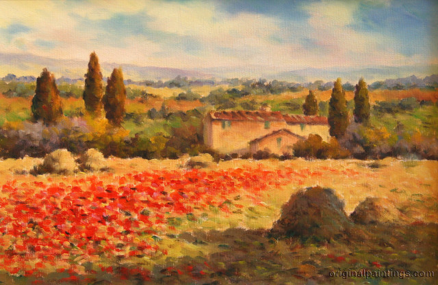 Field house trees sky painting free wallpaper for desktop - medium preview image