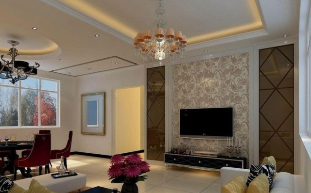 Living room large tv chandelier free wallpaper for desktop - medium preview image