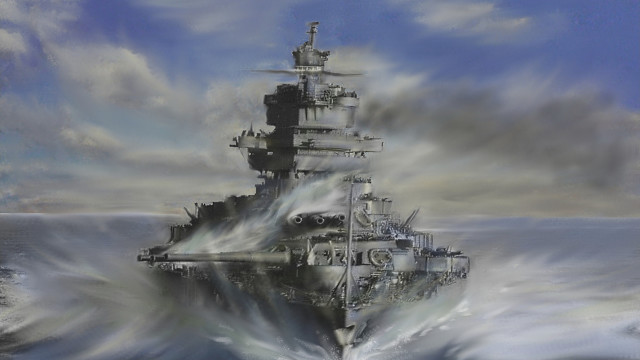 Battleship ocean smoke painting artistic free wallpaper for desktop - medium preview image