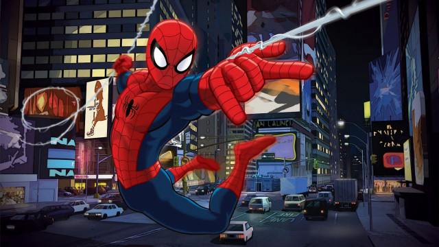 Spider man city street cityscape free wallpaper for desktop - medium preview image