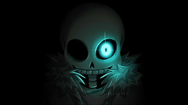 Creepy skeleton glowing eyes green free wallpaper for desktop - medium preview image