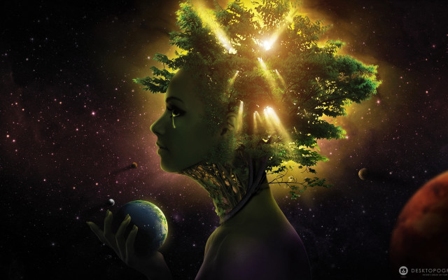 Woman tree globe planet background free wallpaper for desktop - medium preview image