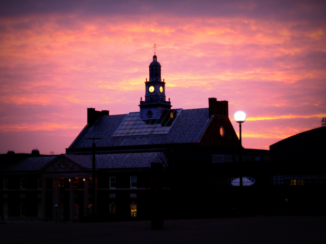 Building clock tower pink purple free wallpaper for desktop - medium preview image