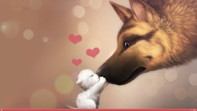 Dog cat kissing hearts background free wallpaper for desktop - medium preview image