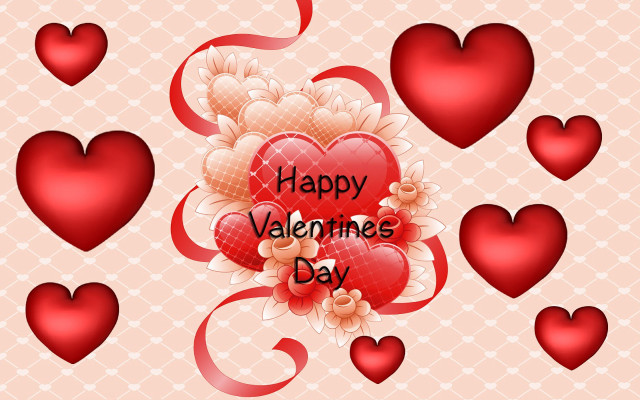 Valentine hearts flowers ribbon bow free wallpaper for desktop - medium preview image