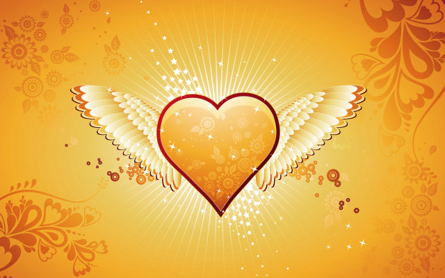 Heart wings yellow background floral free wallpaper for desktop - medium preview image