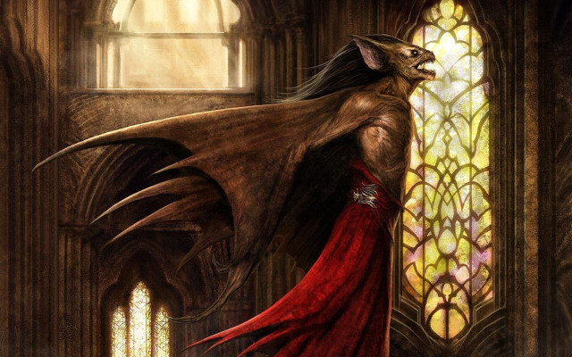 Woman red dress stained glass free wallpaper for desktop - medium preview image