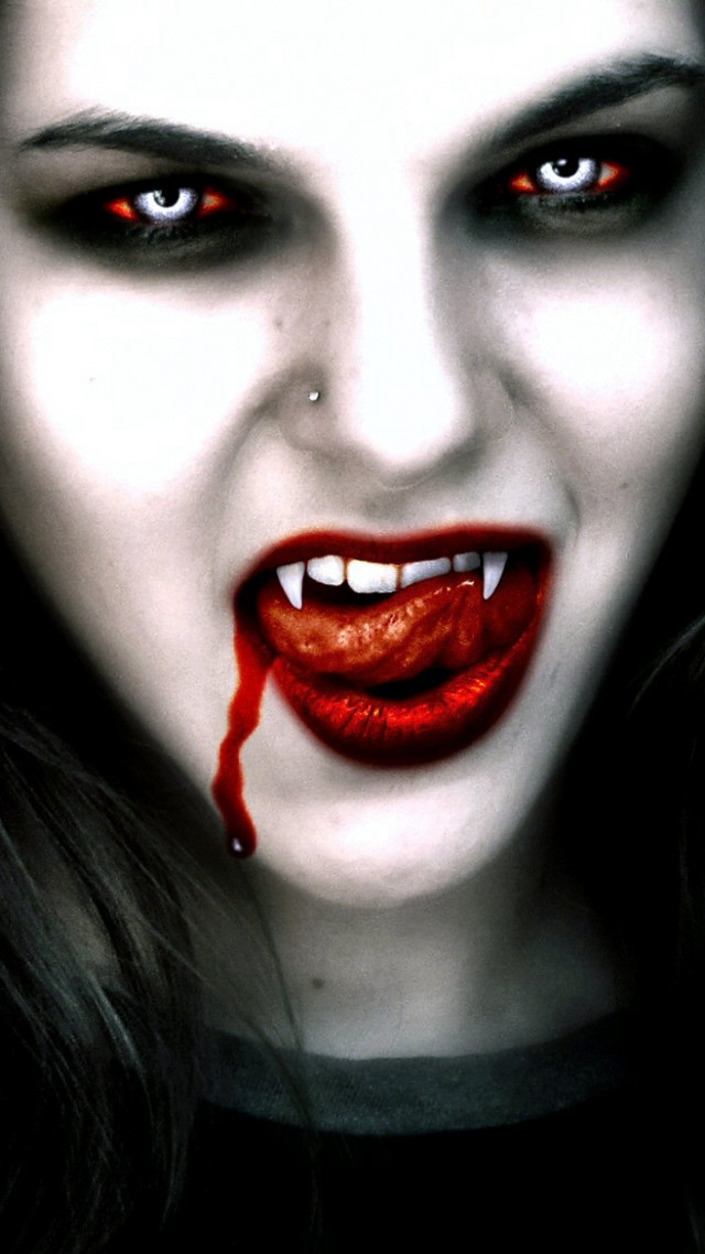 Woman blood face mouth dripping free wallpaper for mobile - medium preview image