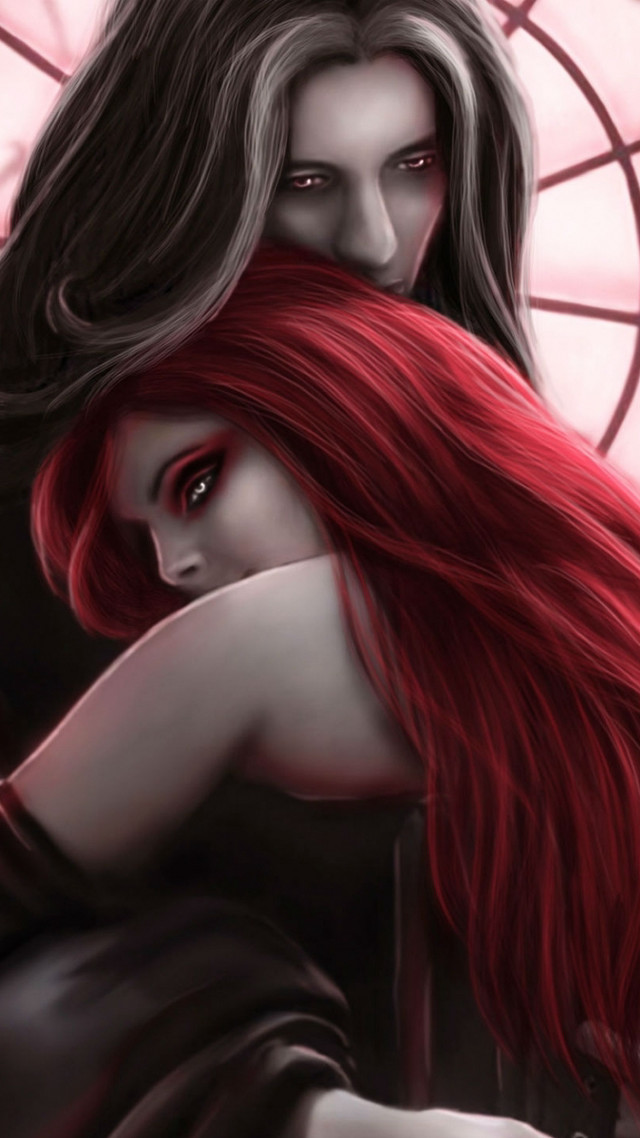 Red hair women pink umbrella free wallpaper for mobile - medium preview image