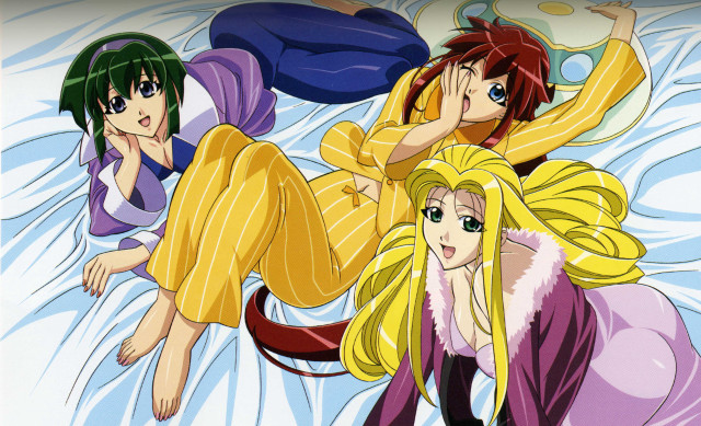 Anime girls bed arms around free wallpaper for desktop - medium preview image