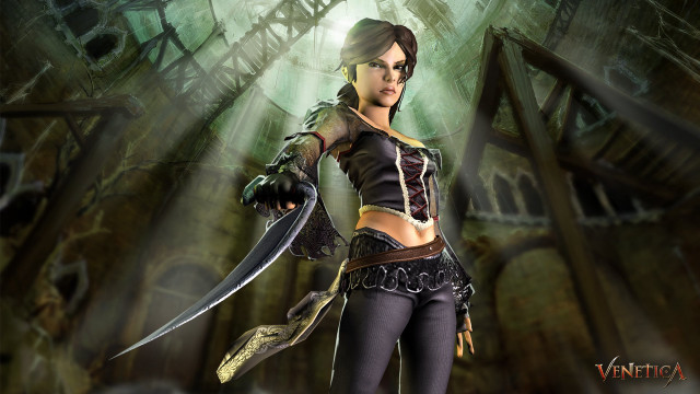 Woman sword dark room light free wallpaper for desktop - medium preview image