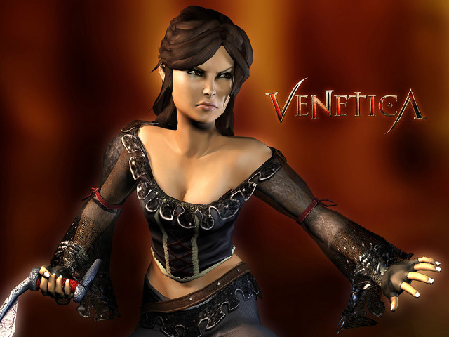 Woman black outfit knife red free wallpaper for desktop - medium preview image