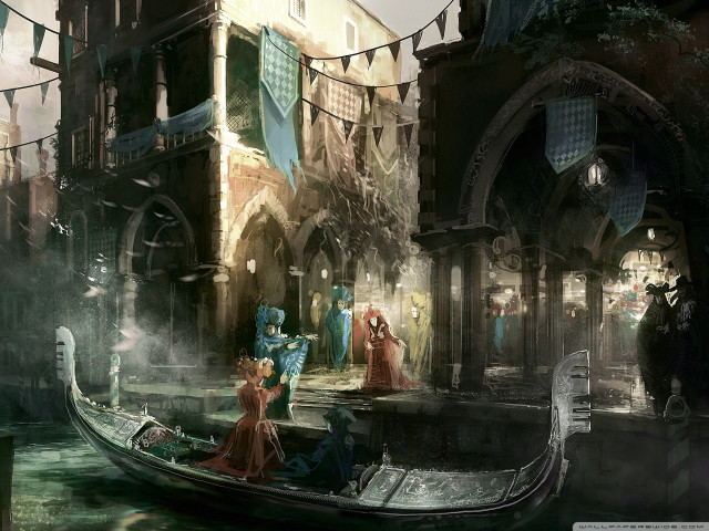 Boat floating river building clock free wallpaper for desktop - medium preview image