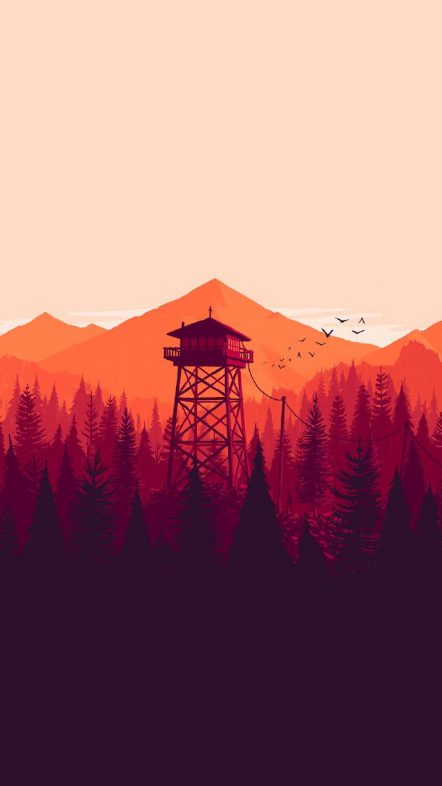 Red orange sunset tower forest free wallpaper for mobile - medium preview image