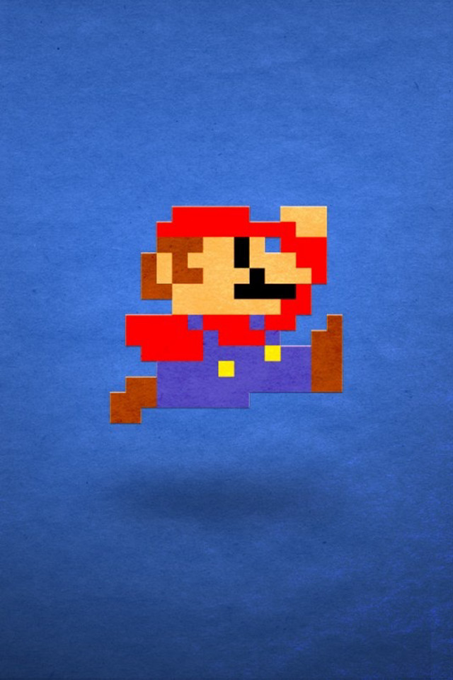 Mario running pixel art blue free wallpaper for mobile - medium preview image