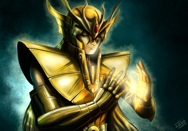 Golden armor man glowing object free wallpaper for desktop - medium preview image