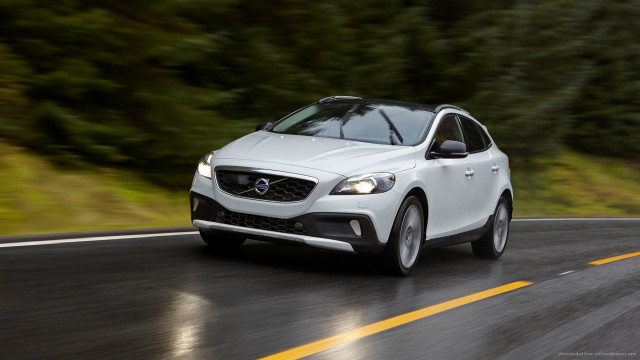 White volvo car driving road free wallpaper for desktop - medium preview image
