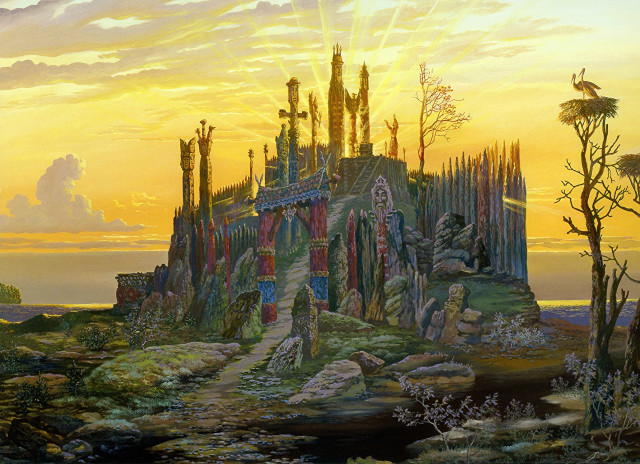 Castle bird sunset painting clouds free wallpaper for desktop - medium preview image