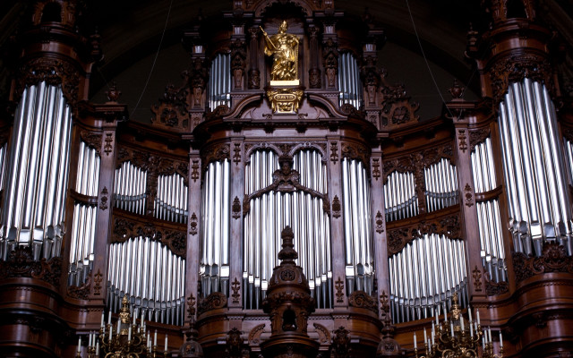 Large pipe organ golden statue free wallpaper for desktop - medium preview image
