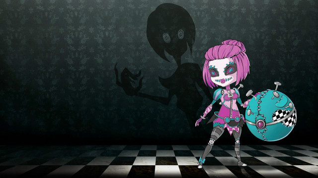 Cartoon character blue ball checkered free wallpaper for desktop - medium preview image