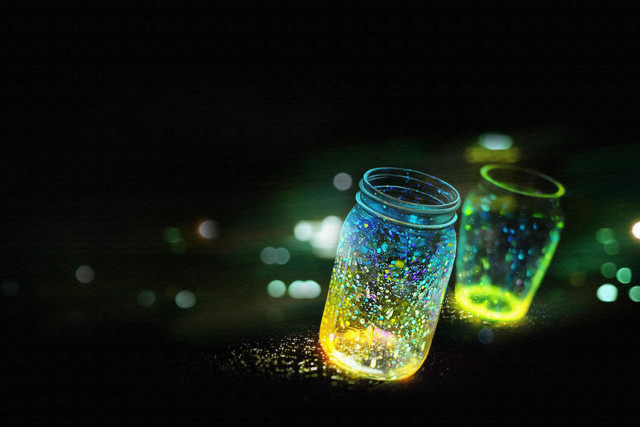 Jars colored lights dark tabletop free wallpaper for desktop - medium preview image