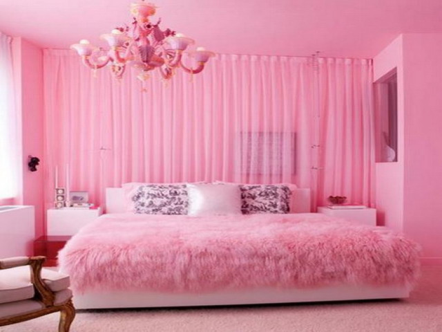 Pink bedroom chandelier bed fur free wallpaper for desktop - medium preview image