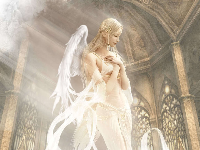 Woman white hair wings room free wallpaper for desktop - medium preview image