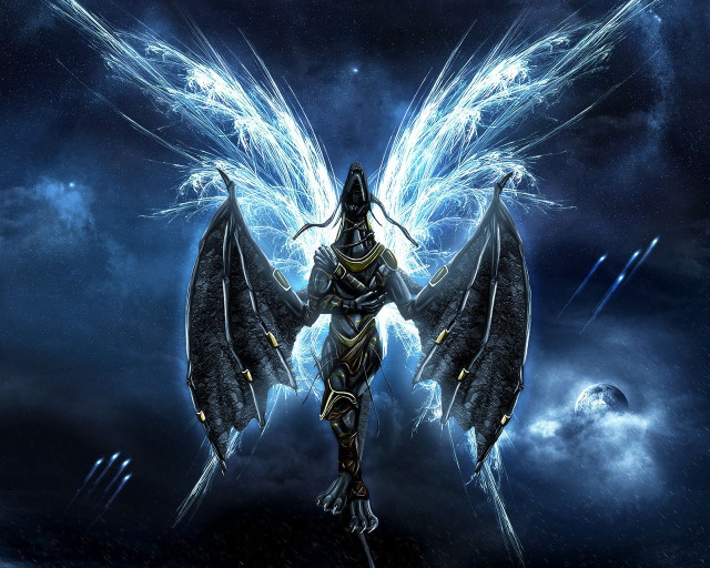 Woman wings sword sky clouds free wallpaper for desktop - medium preview image