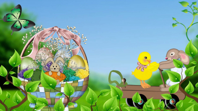 Basket eggs yellow duck butterfly free wallpaper for desktop - medium preview image