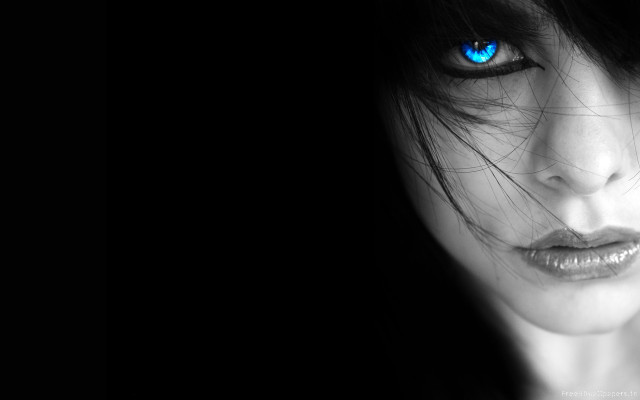 Woman blue eyes black background #3 free wallpaper for desktop - medium preview image