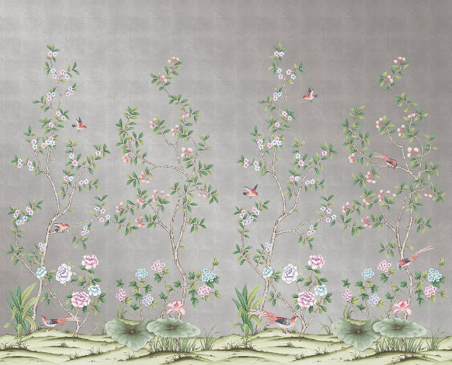 Flowers birds gray background green free wallpaper for desktop - medium preview image