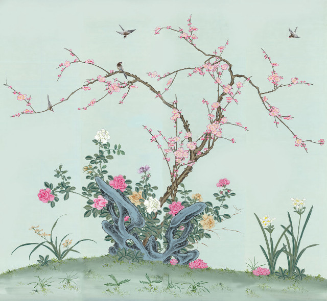 Tree pink flowers birds blue free wallpaper for tablet - medium preview image