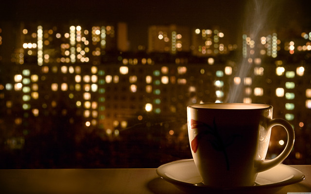 Coffee saucer city night lights #3 free wallpaper for desktop - medium preview image