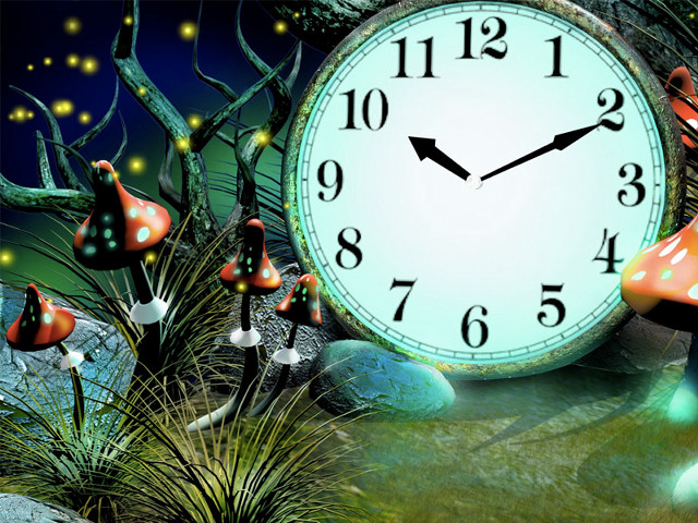 Clock forest scene mushrooms background free wallpaper for desktop - medium preview image