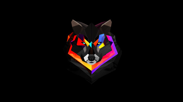 Colorful wolf head black background #3 free wallpaper for desktop - medium preview image