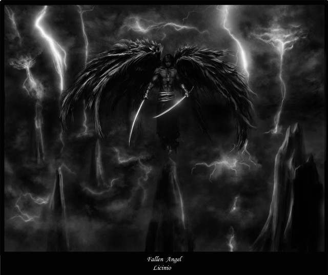 Demon wings lightning black white free wallpaper for desktop - medium preview image