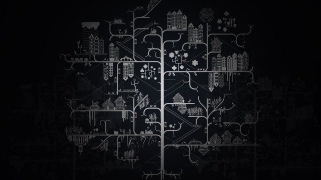 Black white tree buildings background free wallpaper for desktop - medium preview image