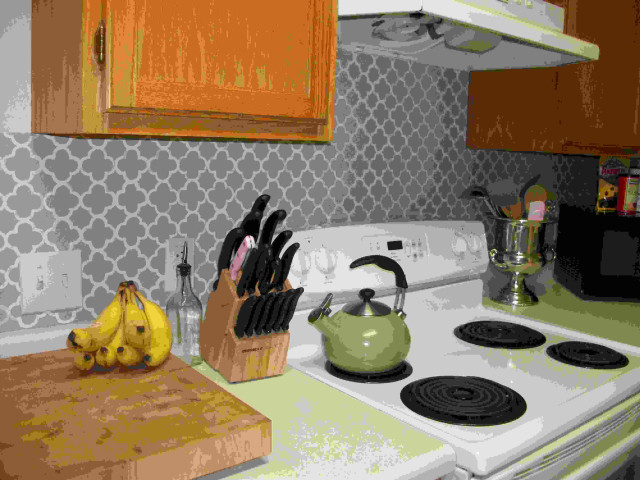 Kitchen stove cuttingboard knives bananas free wallpaper for desktop - medium preview image
