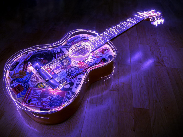 Guitar stickers wooden floor purple #5 free wallpaper for desktop - medium preview image