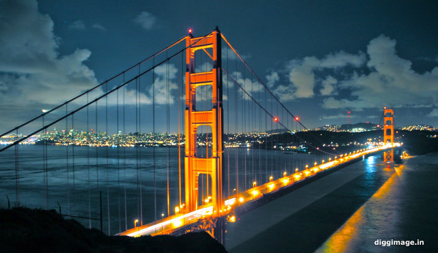 Bridge lights night city water free wallpaper for desktop - medium preview image