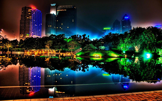 City skyline lake trees nighttime #6 free wallpaper for desktop - medium preview image